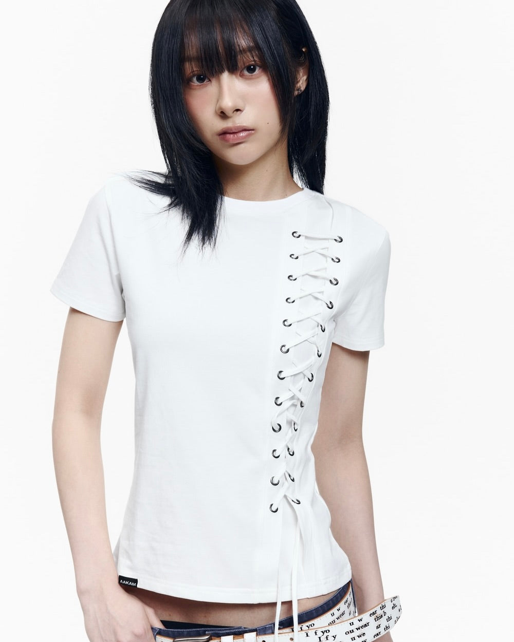 【AAKAM】Eyelet Corset Half Top