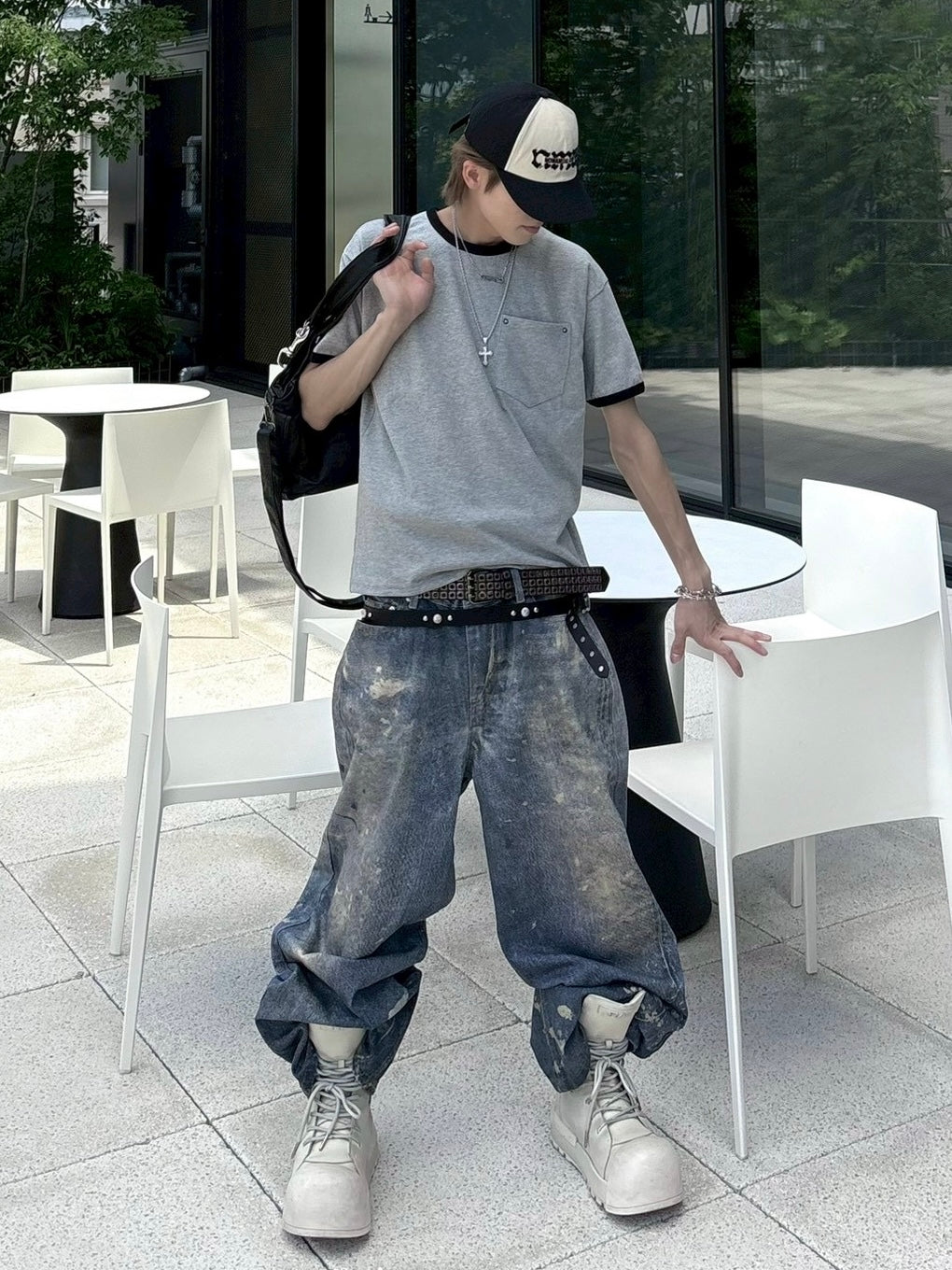 7/4 20:00発売 受注制【nmtc+】Washed Rivet Pocket Crop Slim Fit Tee (2color)