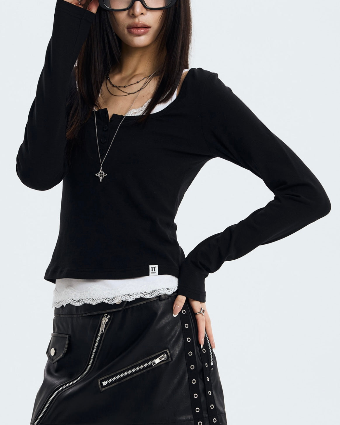 【NOT KNOWING】L/S Lace Layered Set