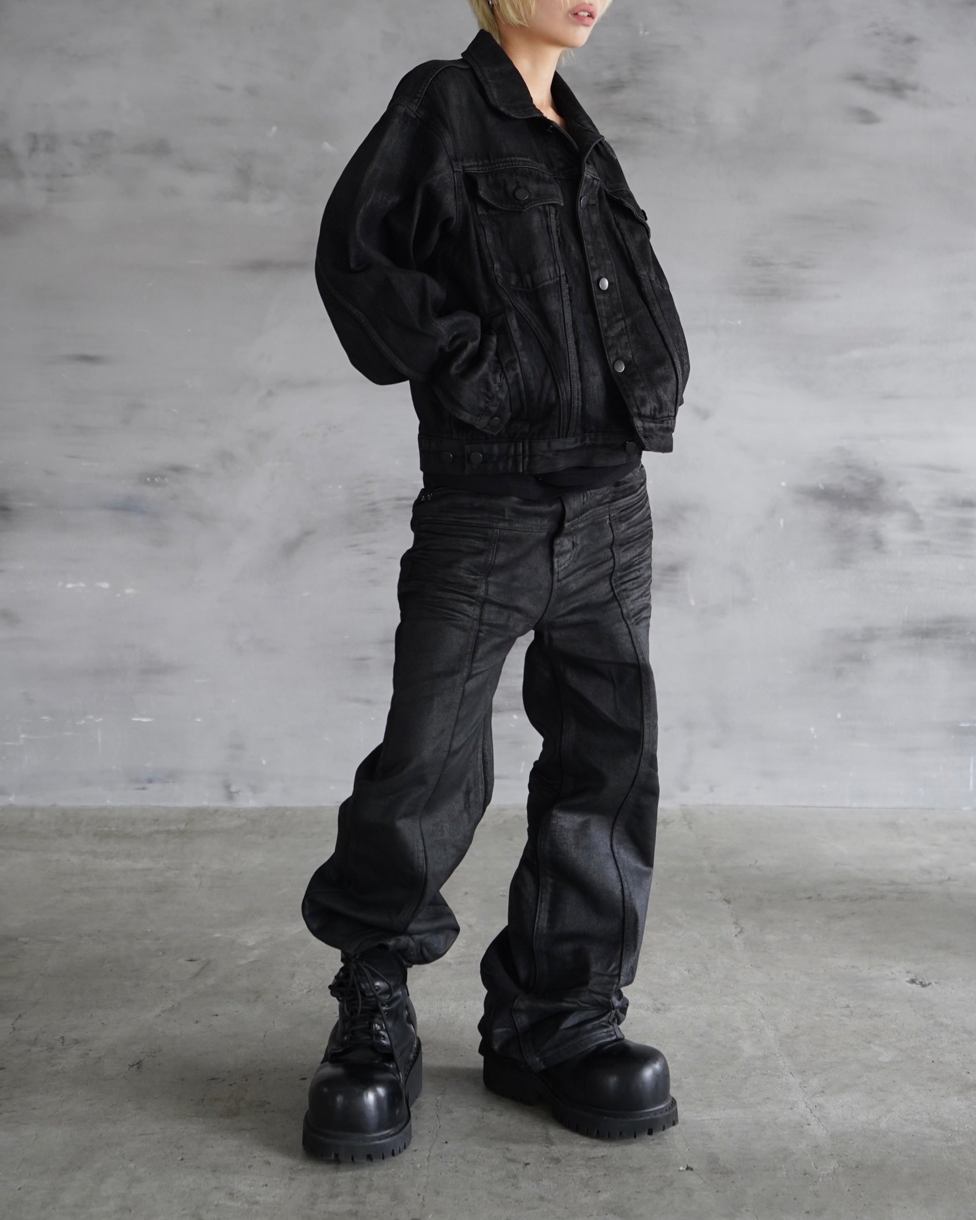 【CHIKASHITSU PLUS HIGH】Washed coating denim jacket