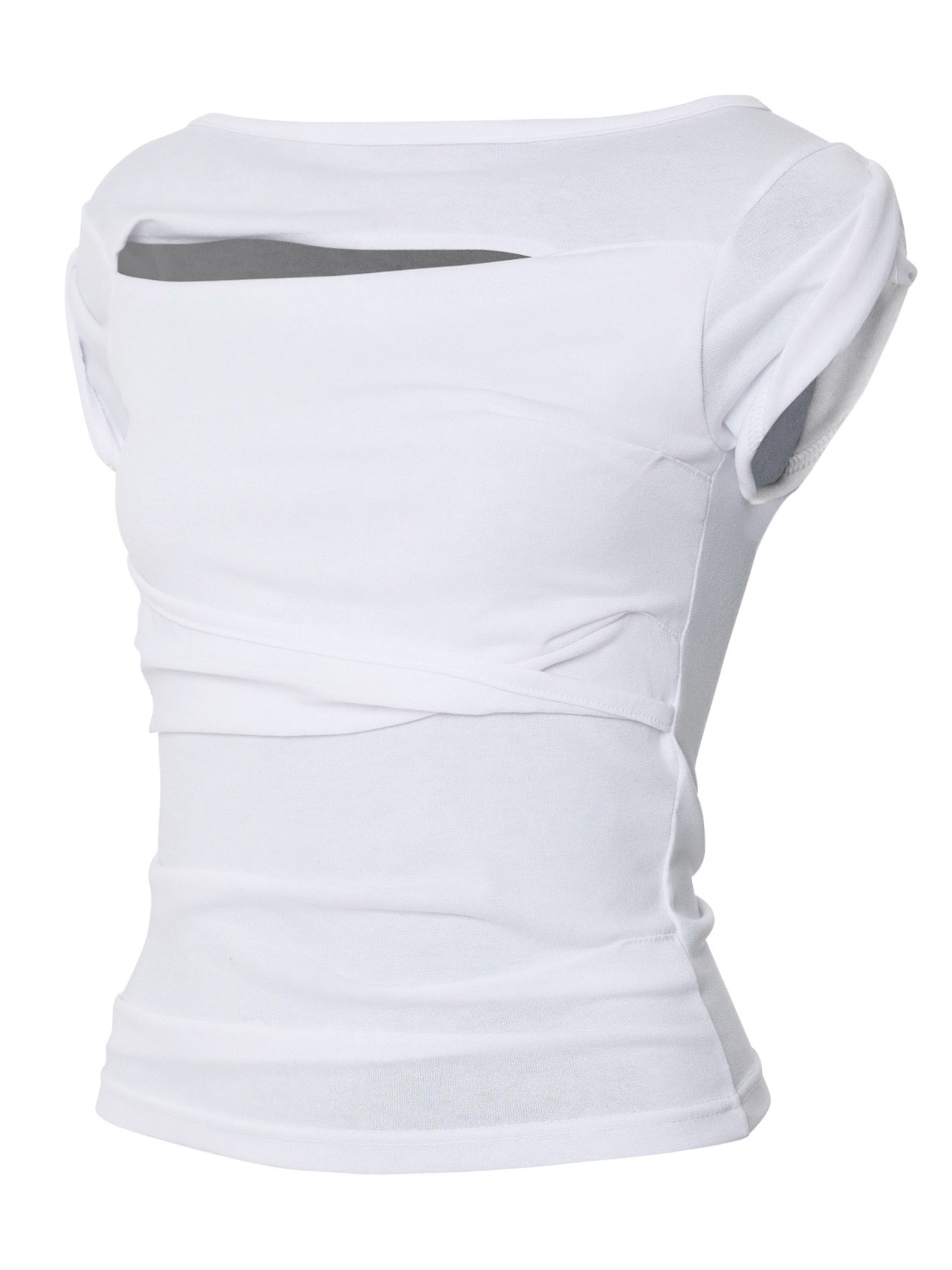 6/22 21:00発売【FLAREUP】Asymmetrical Draped Roll-Up T-Shirt