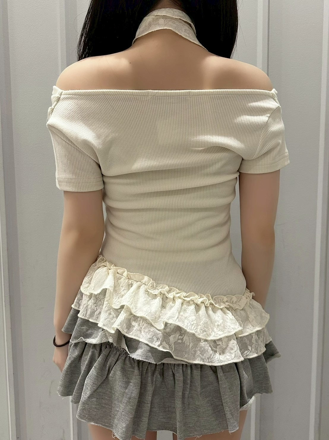 受注制【nmtc+】Drape Neck Frill Tee Scarf Set (3color)