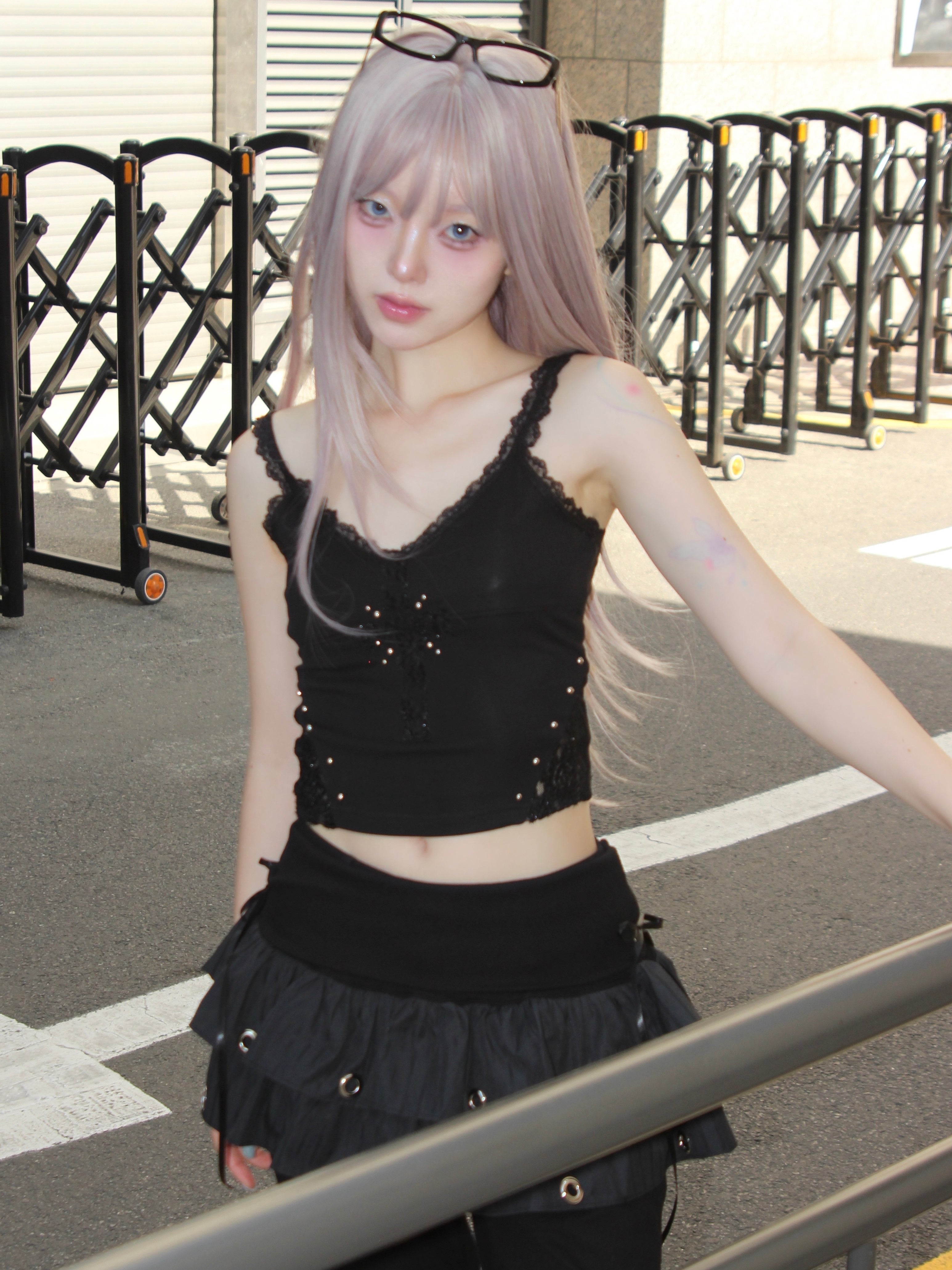 【CHERRYQUIRI】Soft Punk Eyelet Skirt