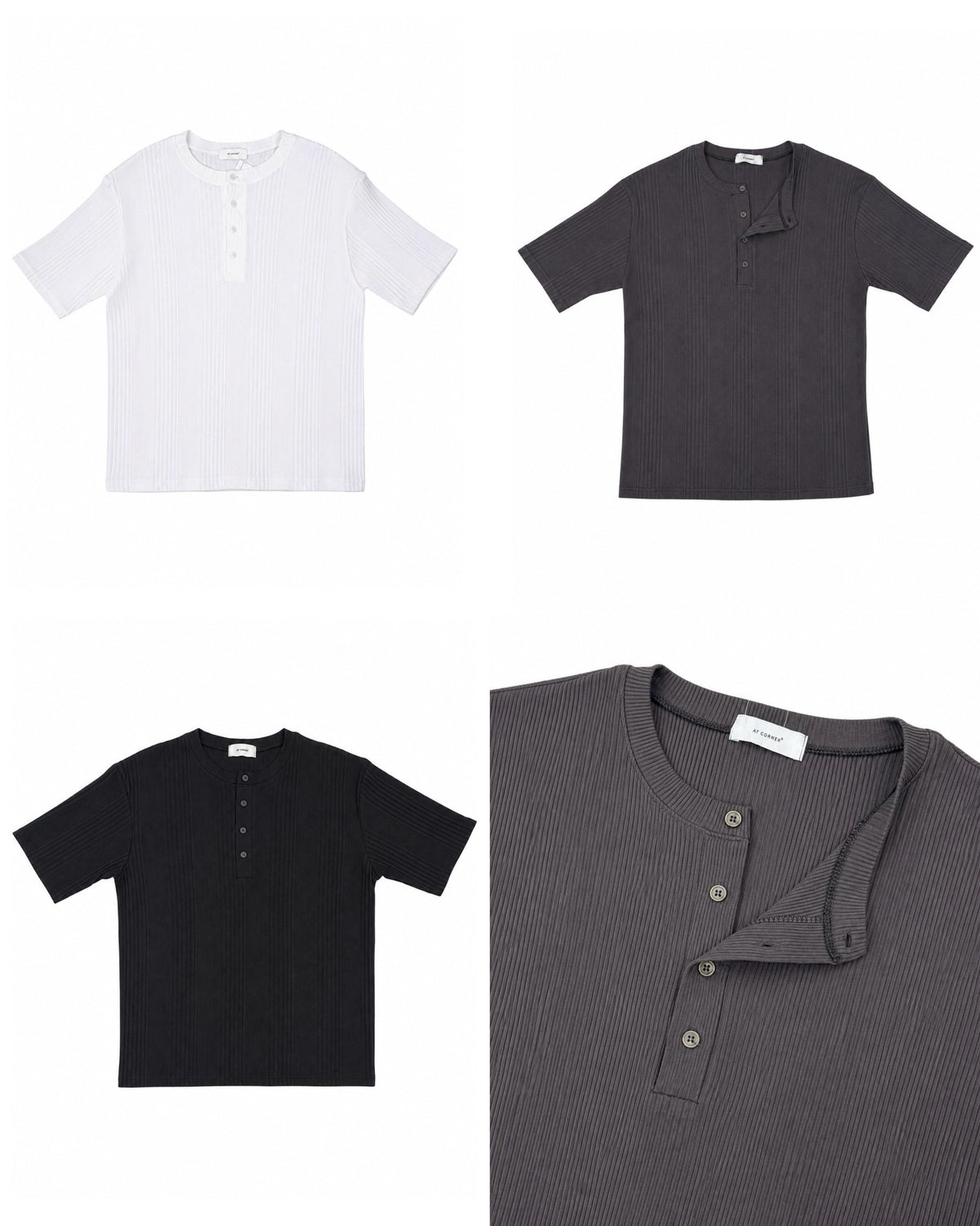 受注制【nmtc+】Ribbed Henley Neck Tee (3color)