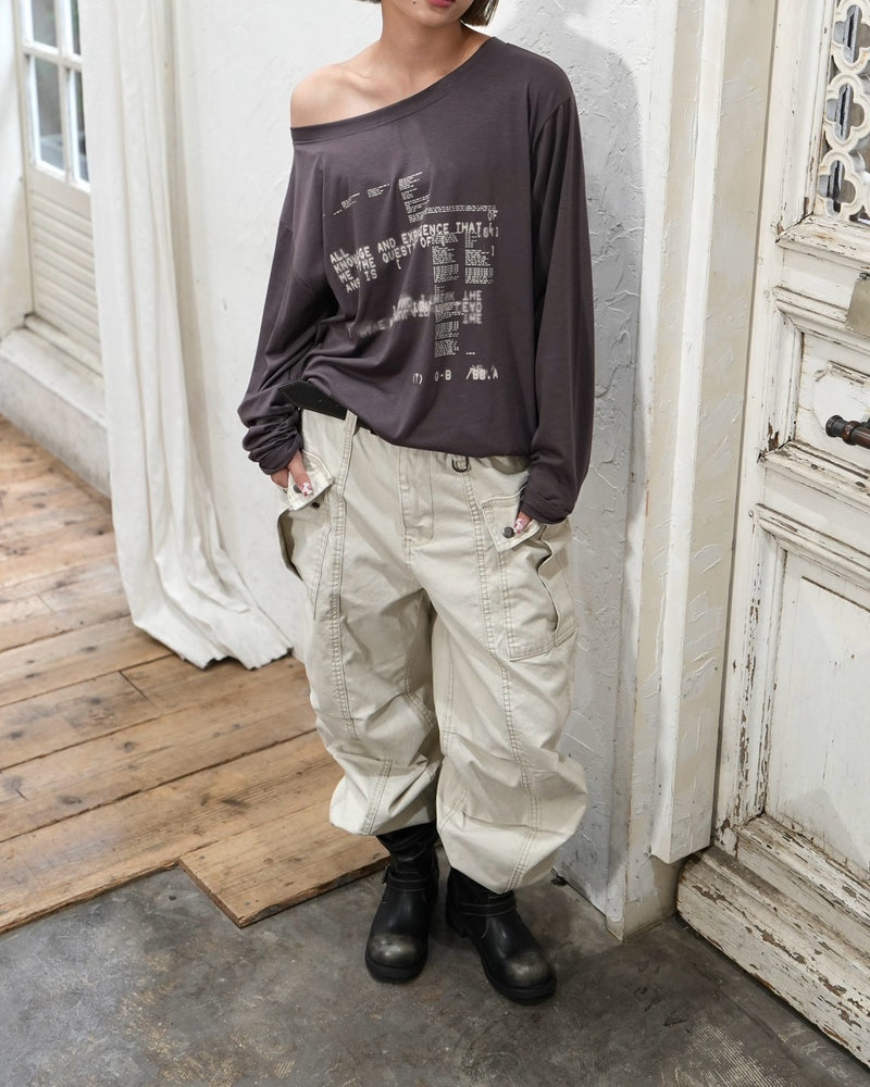 受注制【OaKS】grunge typeface off-shoulder tee (3color)