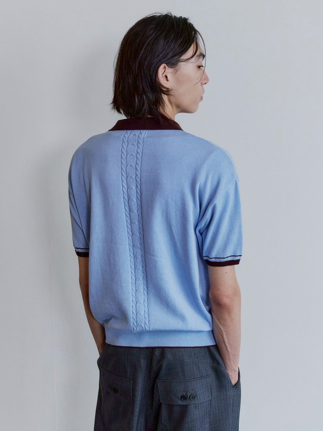 【Waviness】Accent Collar Polo Knit