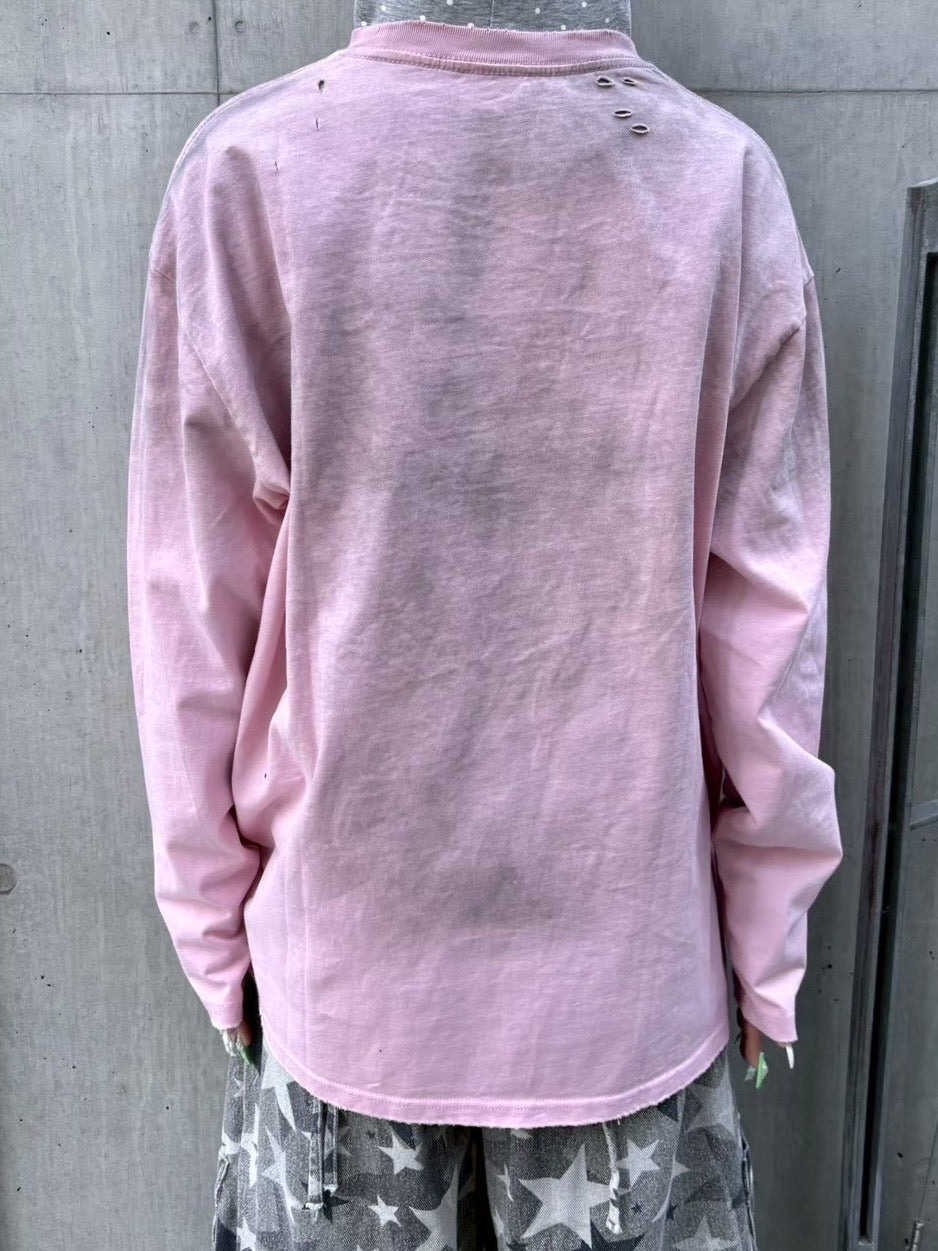 国際配送【Never mind the XU】damage washed long sleeve (3color)