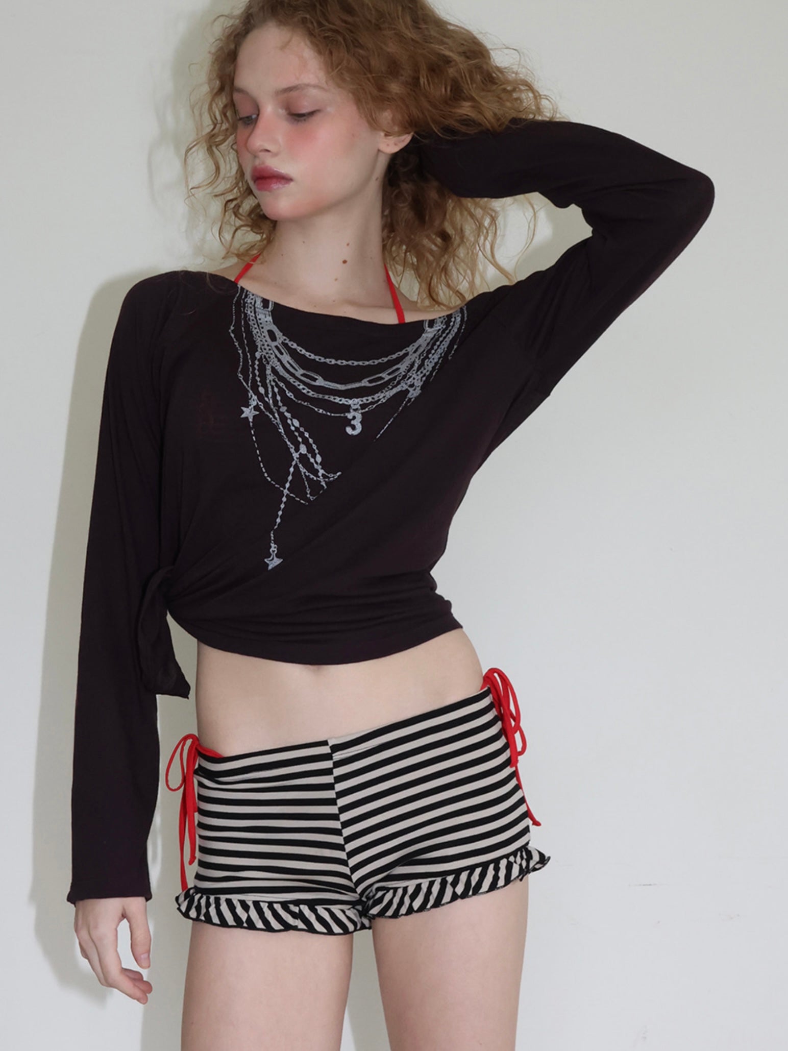 【CRANK】SHEER NECKLACE OFF-SHOULDER TOP