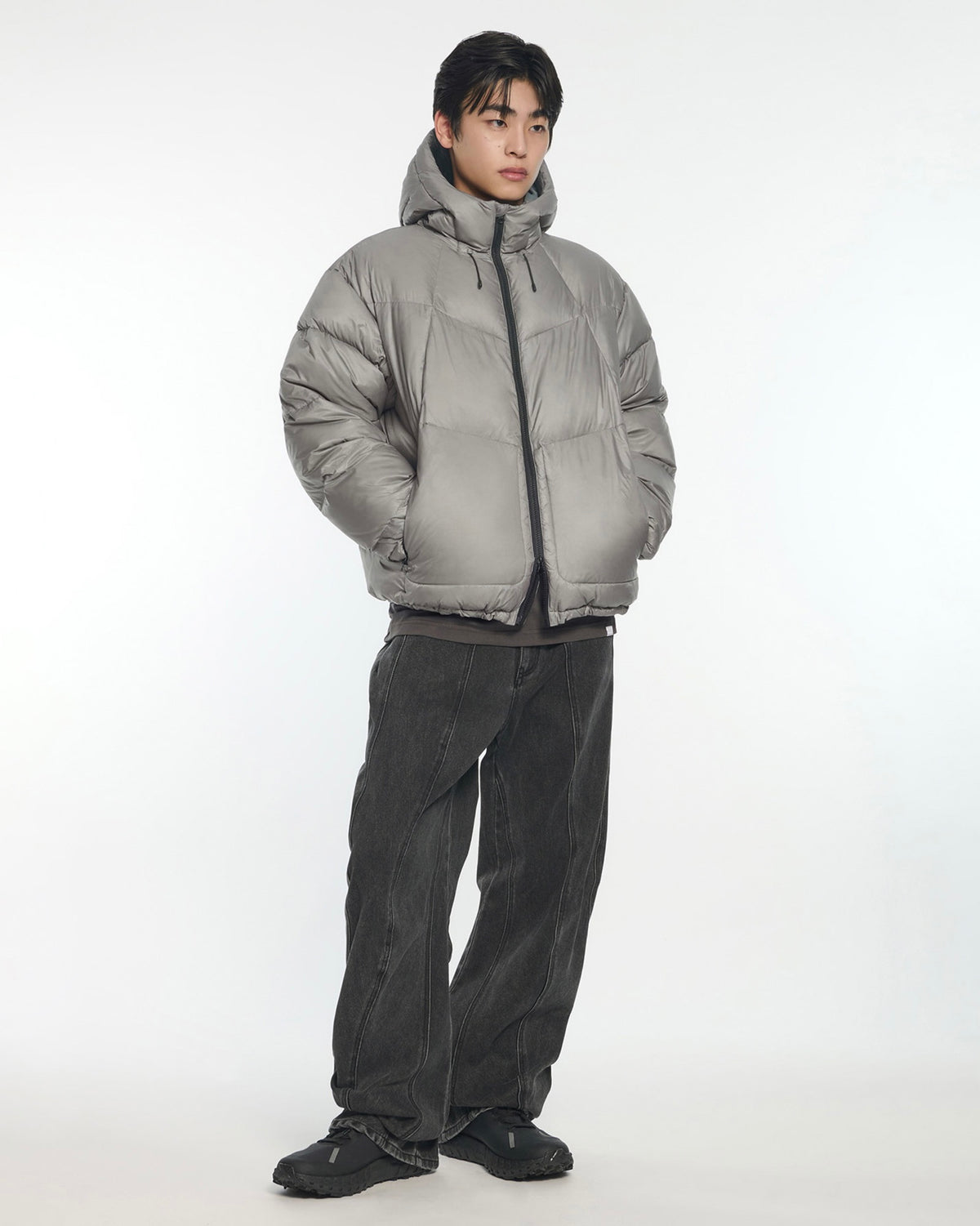 【NOMANUAL】SLANT CROP HOODED DUCK DOWN