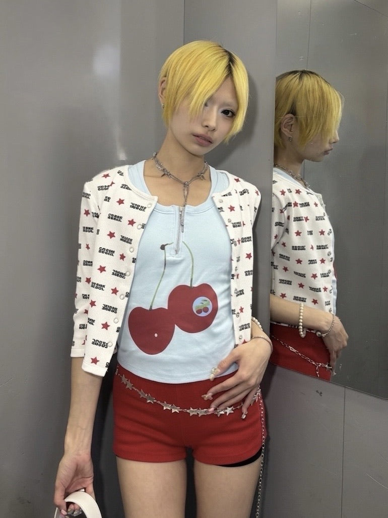国際配送【Never mind the XU】zip up cherry tank tops