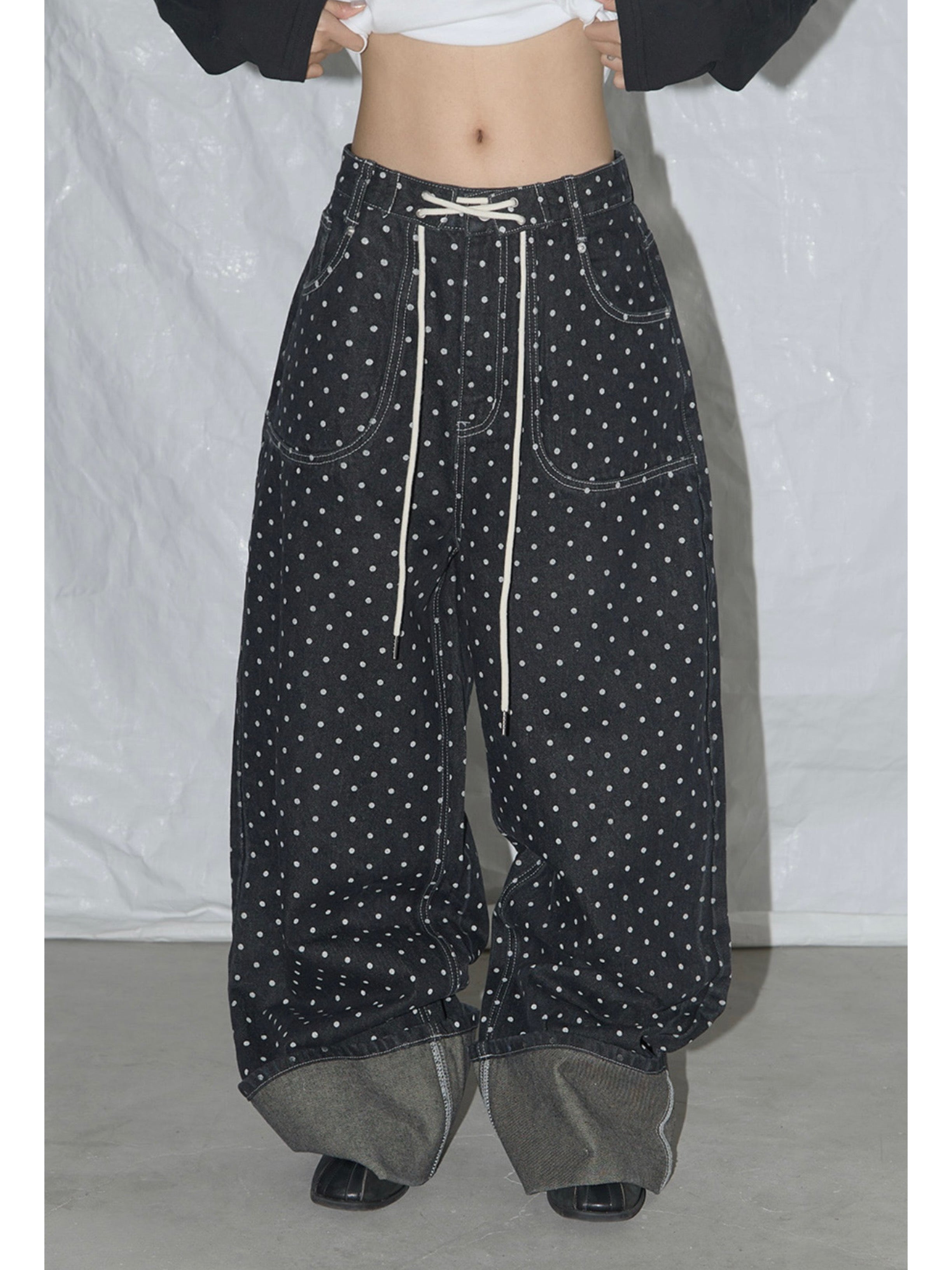 【FANCY CLUB】STRING DOT ROLL-UP PANTS