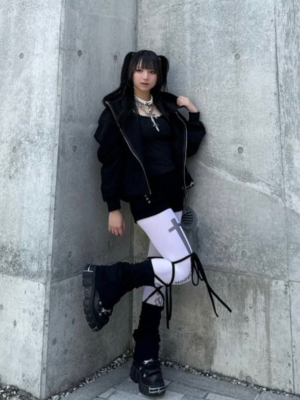 国際配送【Never mind the XU】Cross lettering tights