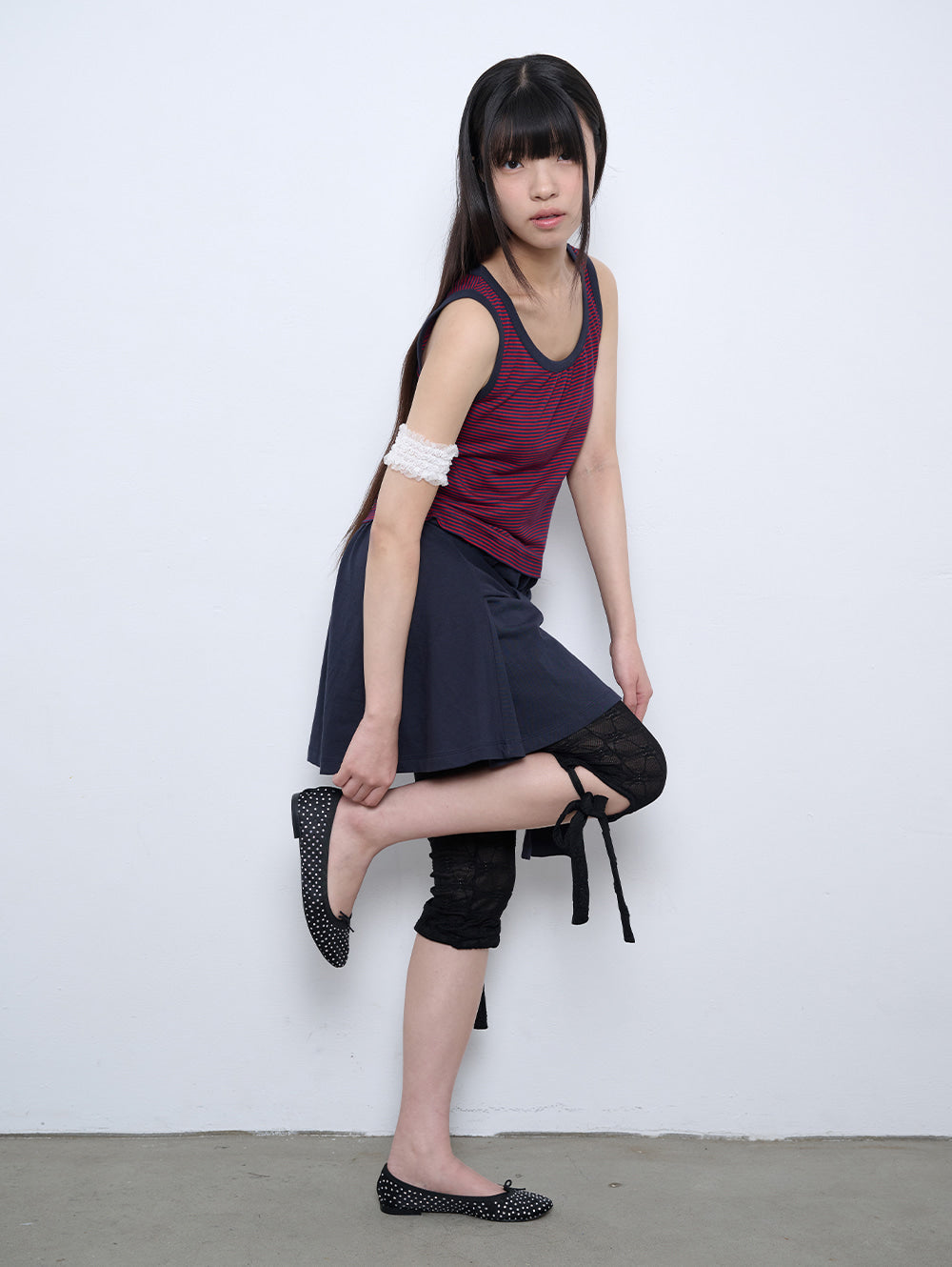 6/8 21:00発売【TUOMIO】STRIPE TIE DRESS