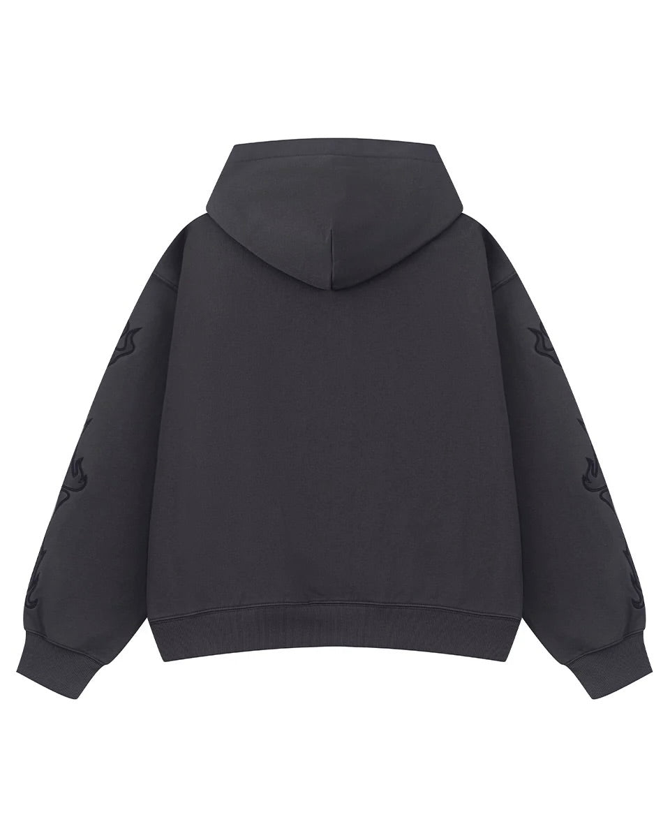【SUPPLIER】Fire Bones Leather Patch Zip Hoodie