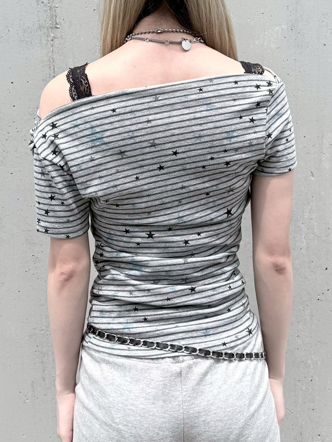 受注制【nmtc+】Holly Star Stripe Drape Tee (2color)