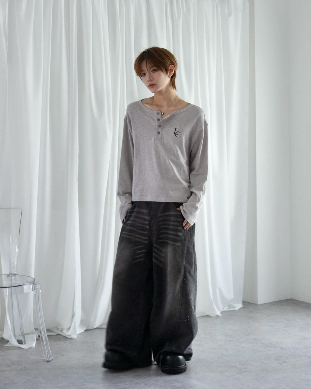 【LUV CODE】LC Button henley long sleeve tee (3color)