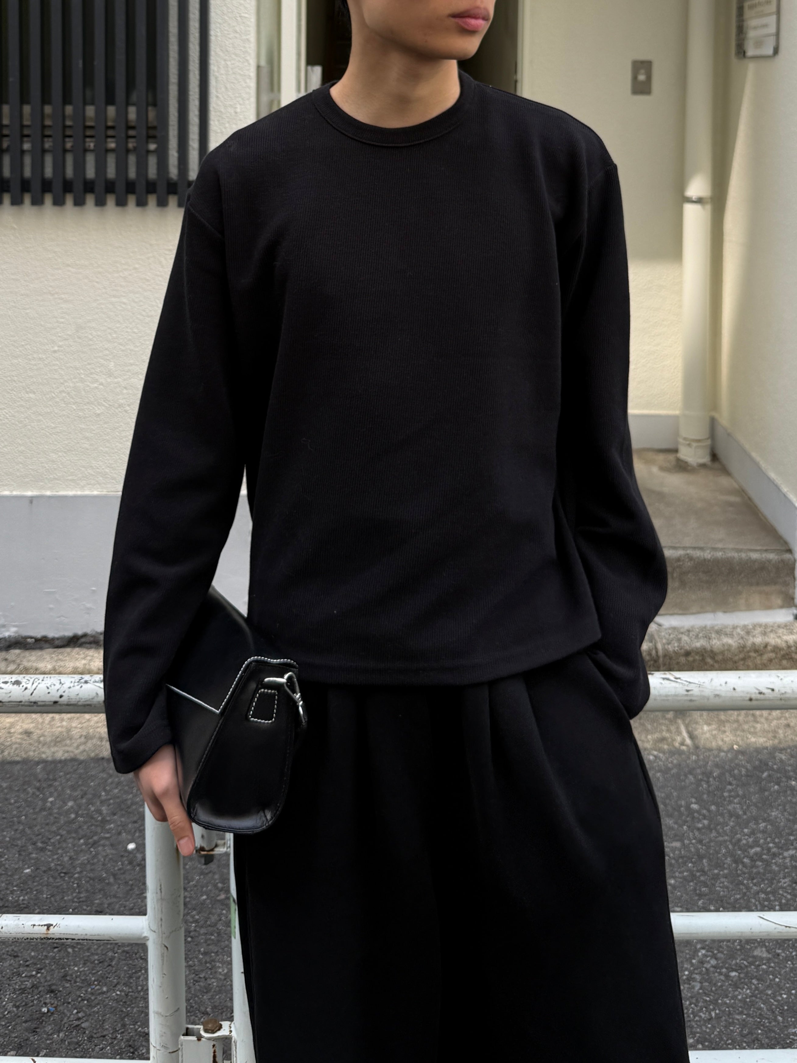 東京店WEB限定受注制【Chikashitsu +】cropped rib knit tee (2color)