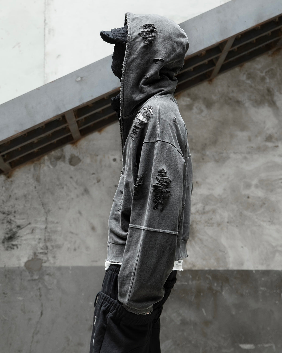 【roaringrad】Damage Crop Hoodie Jacket