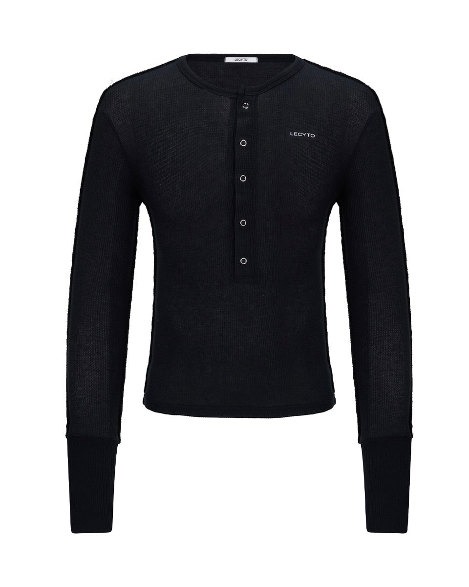 【LECYTO】Henley Neck Waffle Slim T-shirt