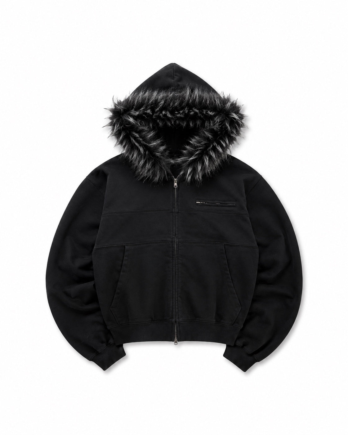 【CHIKASHITSU PLUS HIGH】Volume fur cropped zip hoodie