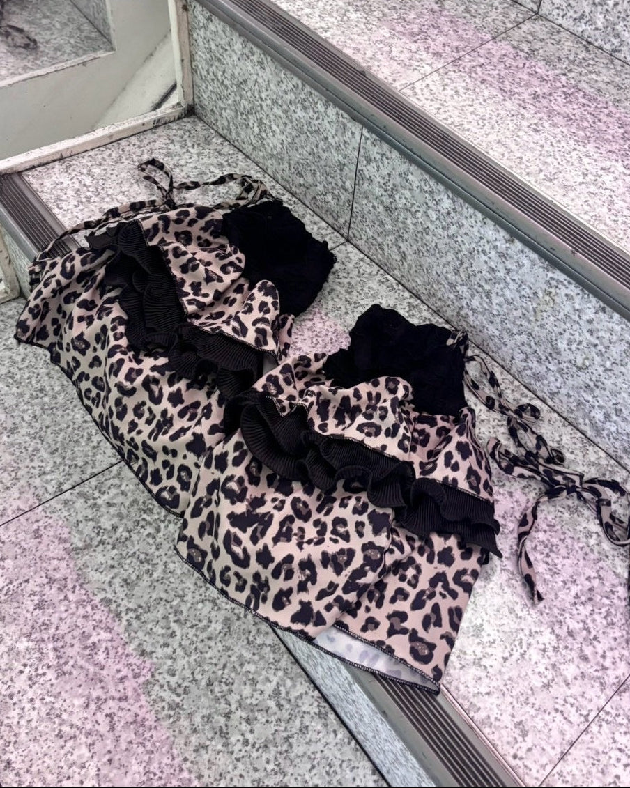 国際配送【BABY09】leopard ribbon legwarmer