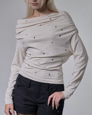 【FANCY CLUB】EYELET COWL ONE-SHOULDER TOP