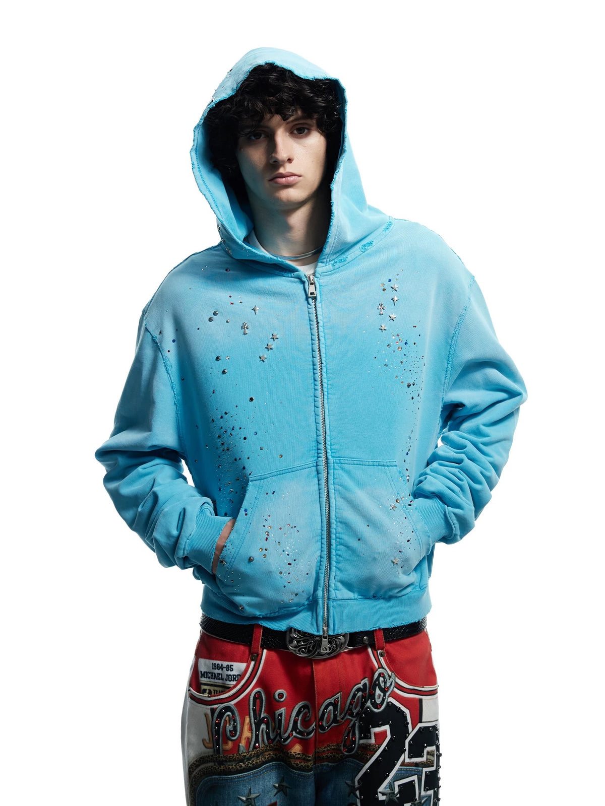 【DND4DES】Rhinestone Washed Distressed Hoodie