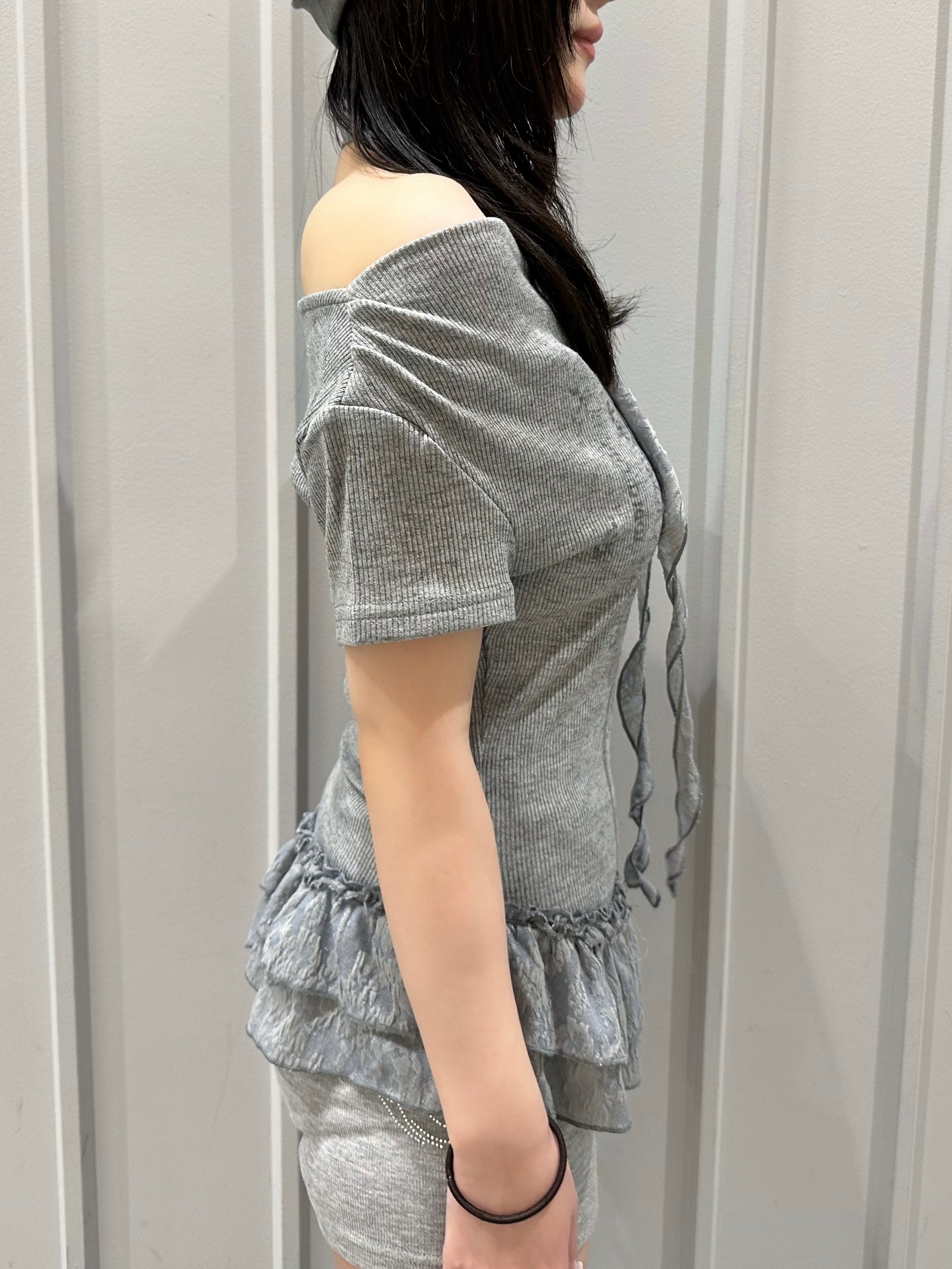 受注制【nmtc+】Drape Neck Frill Tee Scarf Set (3color)