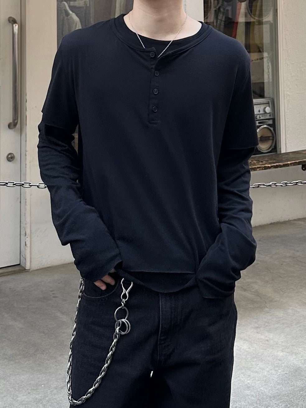 大阪店WEB限定受注制【Chikashitsu +】double layer henry long sleeve (3color)
