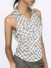 【FANCY CLUB】POCKET CHECK HALTERNECK TOP