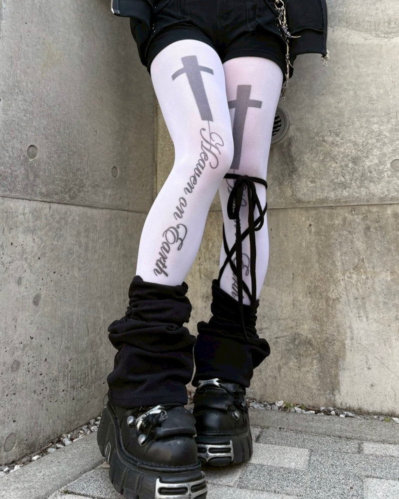 国際配送【Never mind the XU】Cross lettering tights
