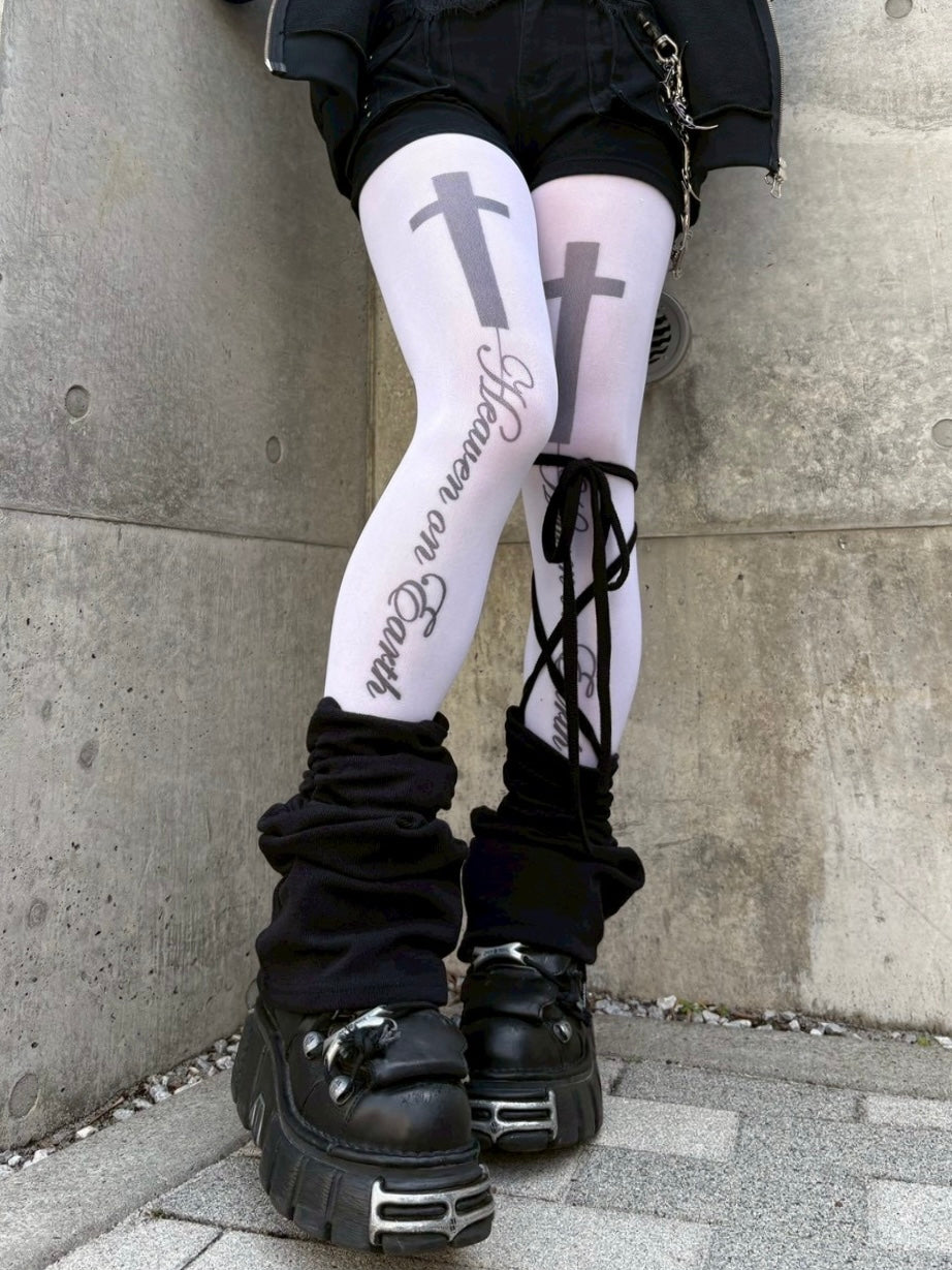 国際配送【Never mind the XU】Cross lettering tights