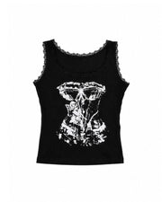国際配送【Never mind the XU】corset print tank tops