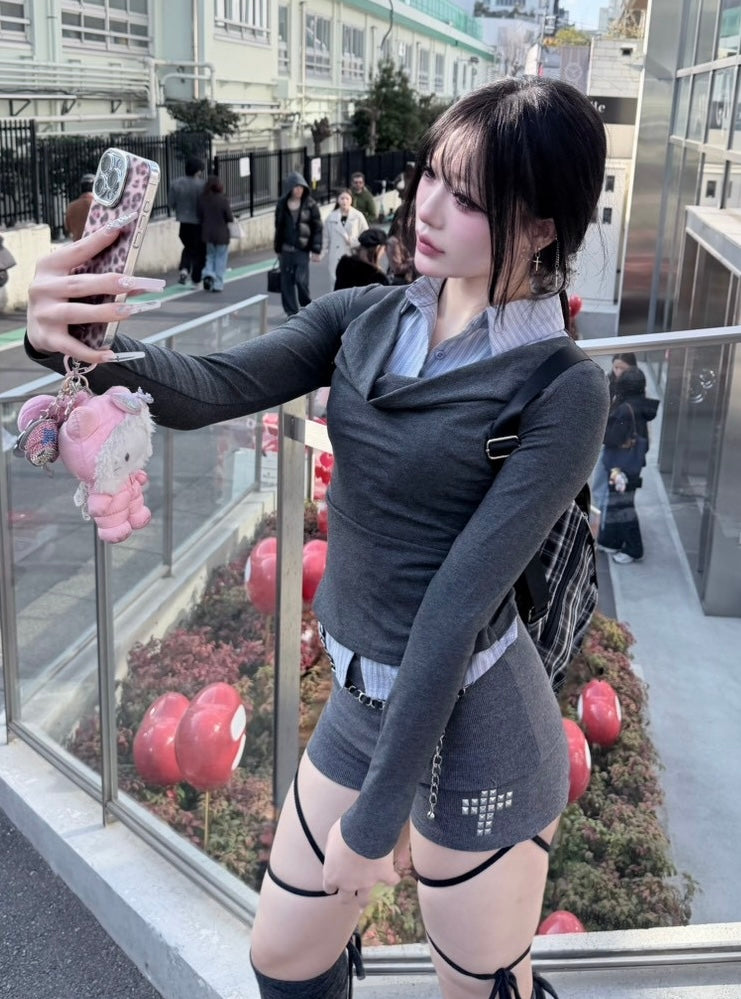 3/1 20:00発売 受注制【nmtc +】draep layered shirts / 【エヌエムティーシープラス】ドレープレイヤード長袖Tシャツ (2color)