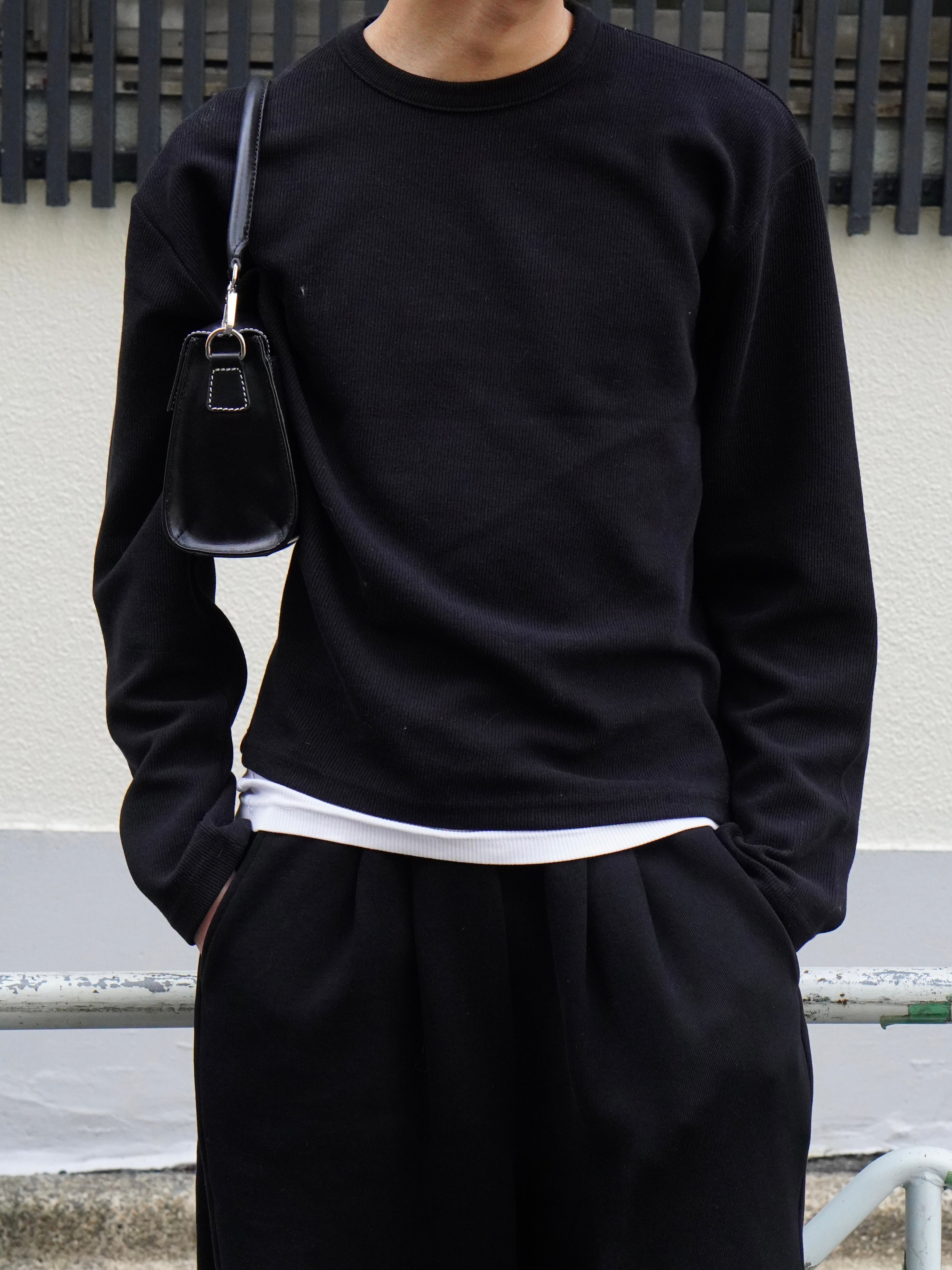 東京店WEB限定受注制【Chikashitsu +】cropped rib knit tee (2color)