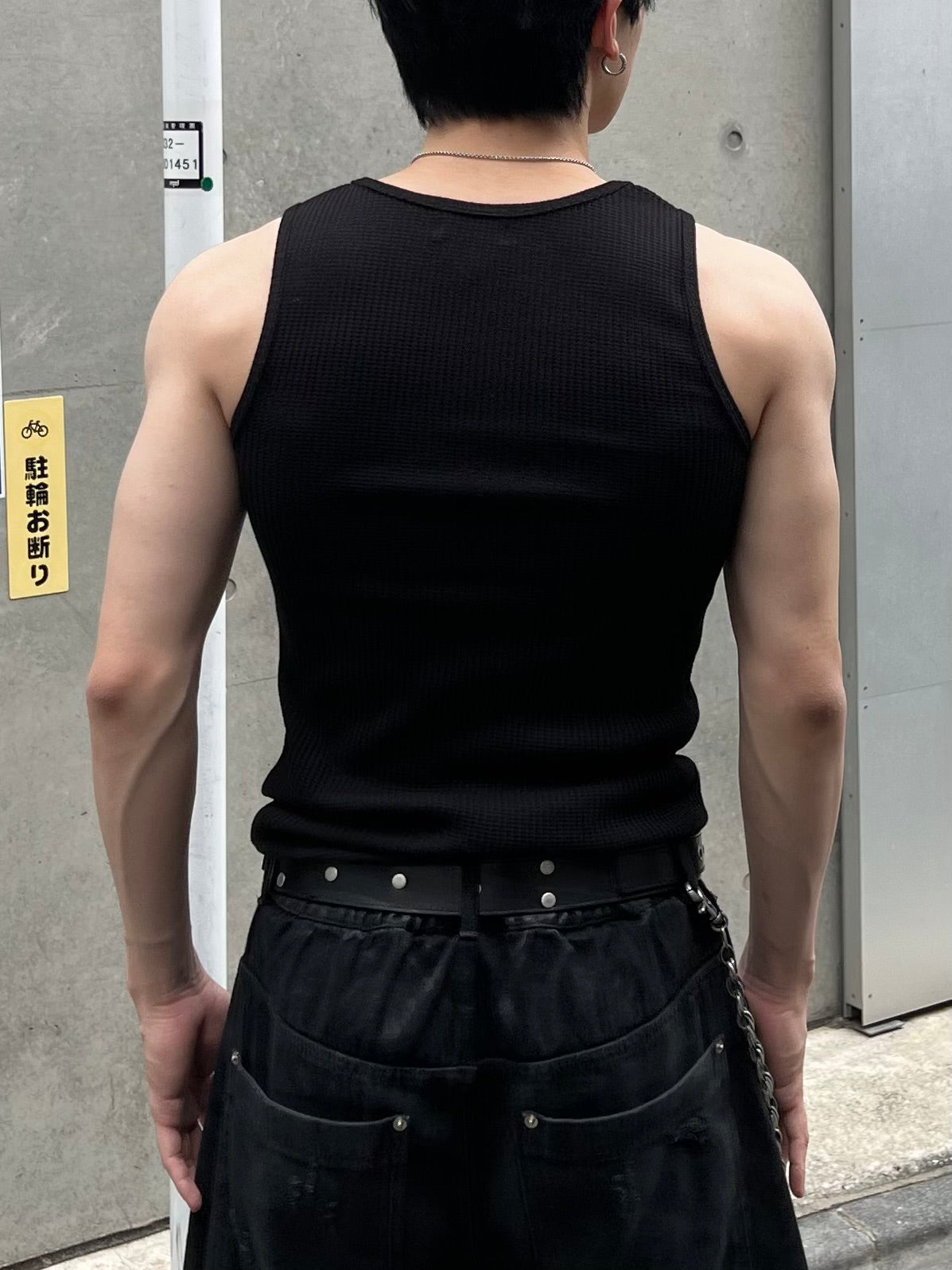 大阪店WEB限定受注制【Chikashitsu +】graphic waffle tank (2color)