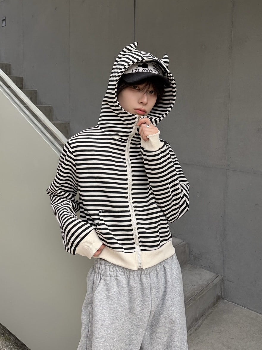 国際配送【LUV CODE】stripe cropped zip up hoodie