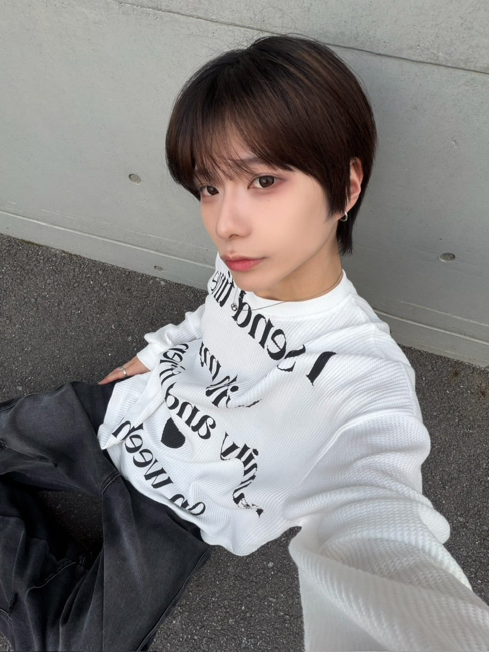 【LUV CODE】lettering waffle long sleeve tee