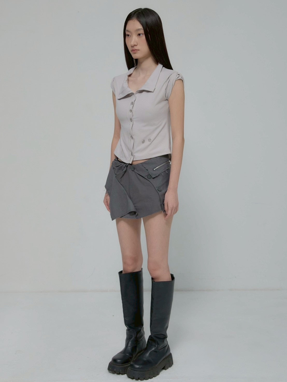 6/22 21:00発売【FLAREUP】Asymmetrical Layered Mini Skirt