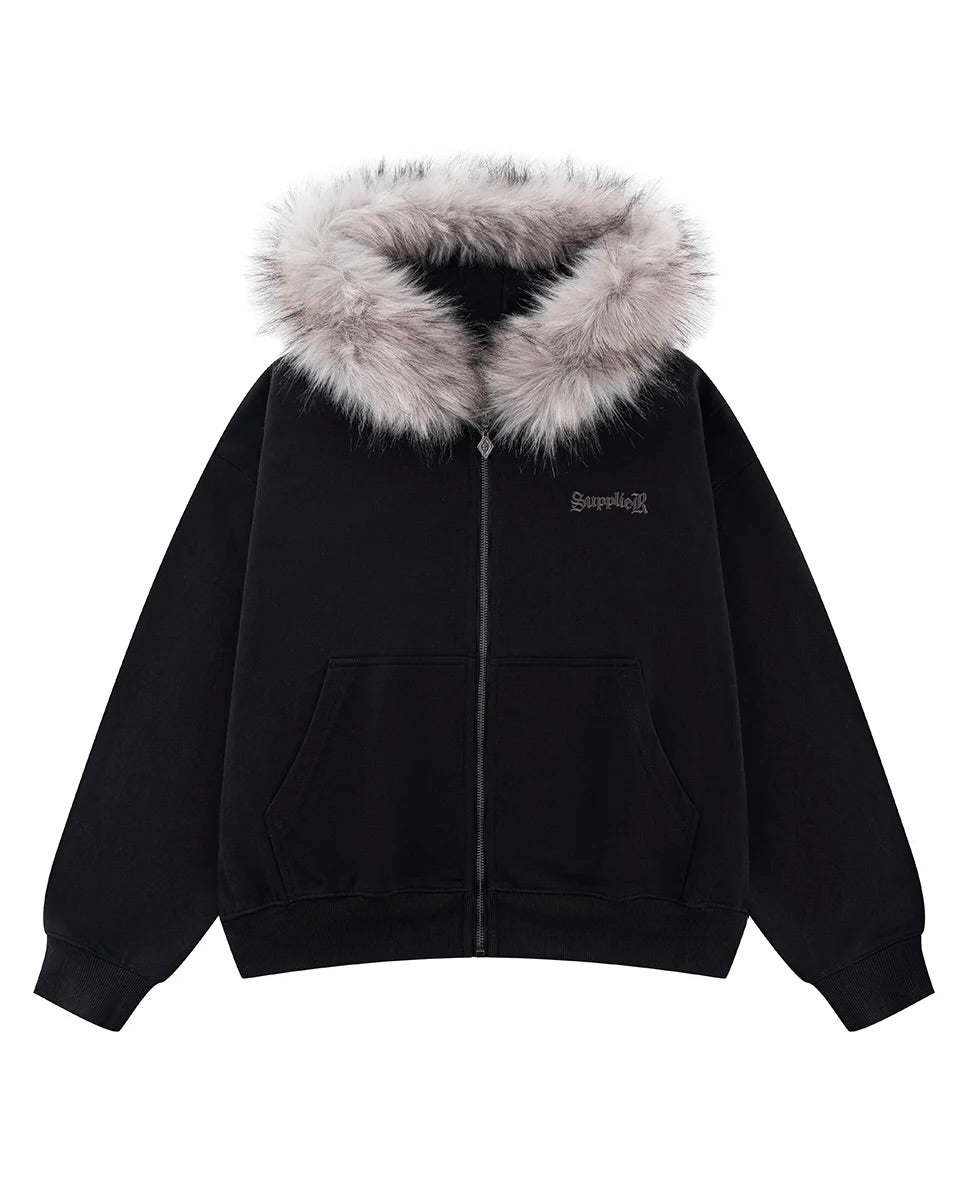 【SUPPLIER】Faux Fur Cross Zip Hoodie