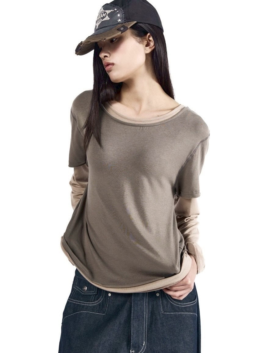 【AAKAM】Contrast Layered Long Sleeve