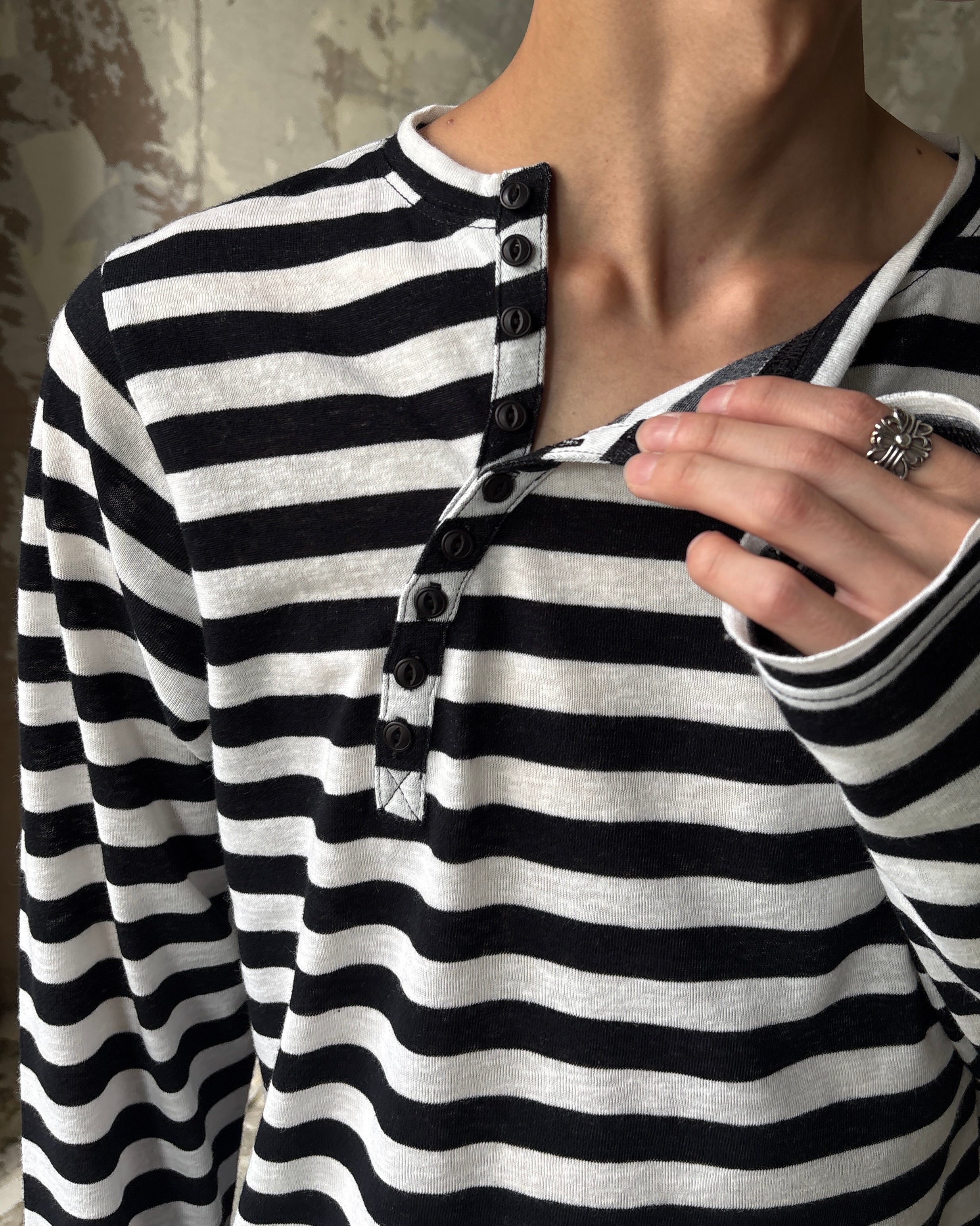 【Lee fi Ne】Offset Henley LS Tee