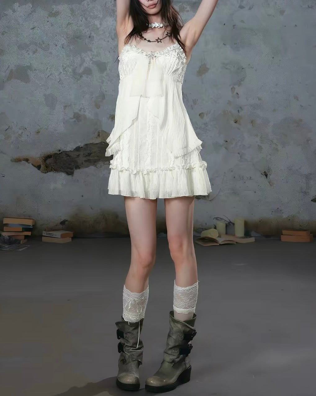 【Cest Nous】Velvet Bow Slip 
Dress
