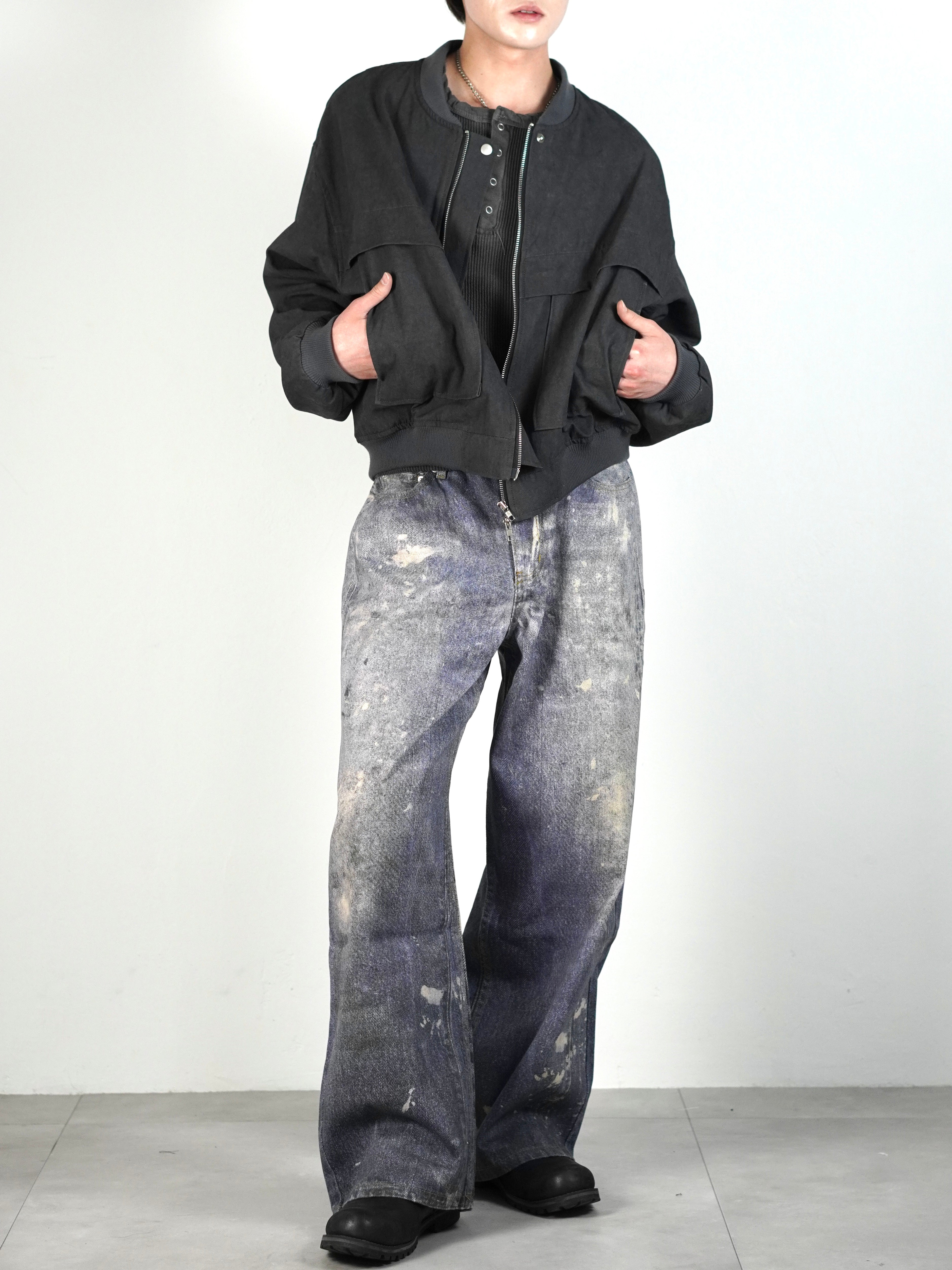受注制【Chikashitsu +】degital print wide denim pants