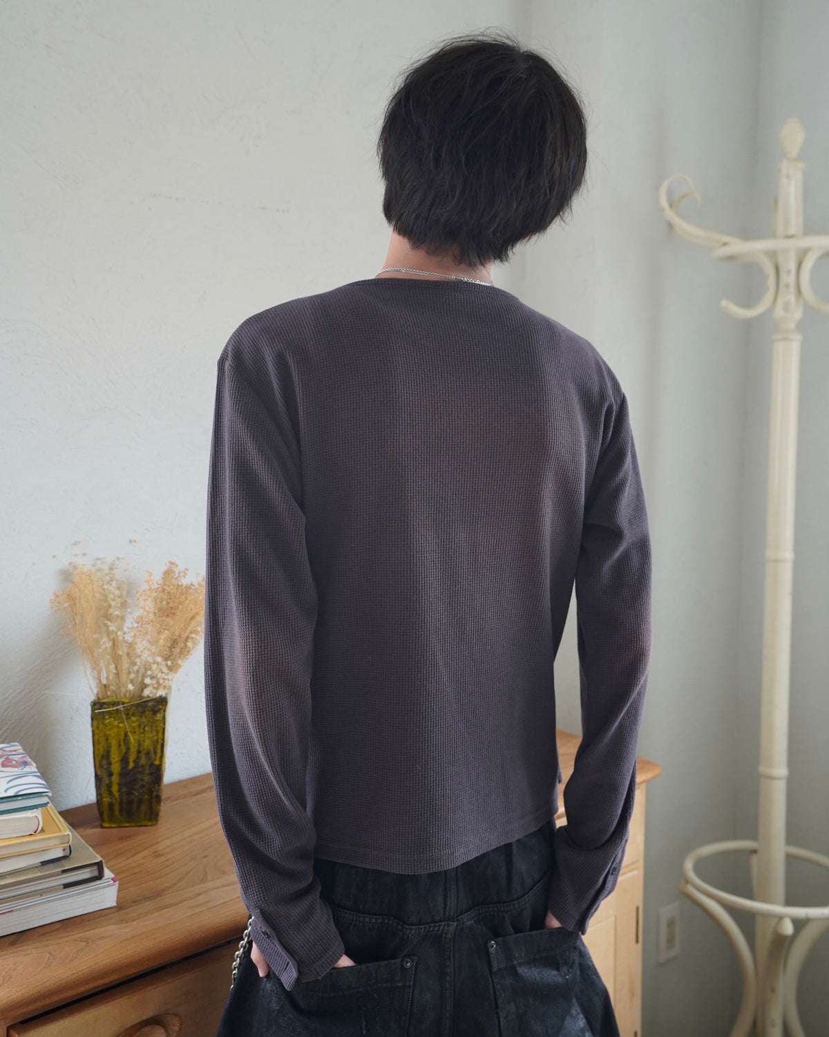 【CHIKASHITSU PLUS HIGH】Rust waffle layered henley neck tee(2color)