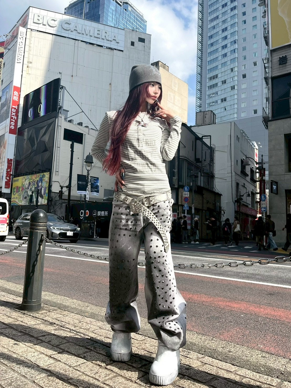 国際配送【BABY09】 Skull Studded Belt (3color)