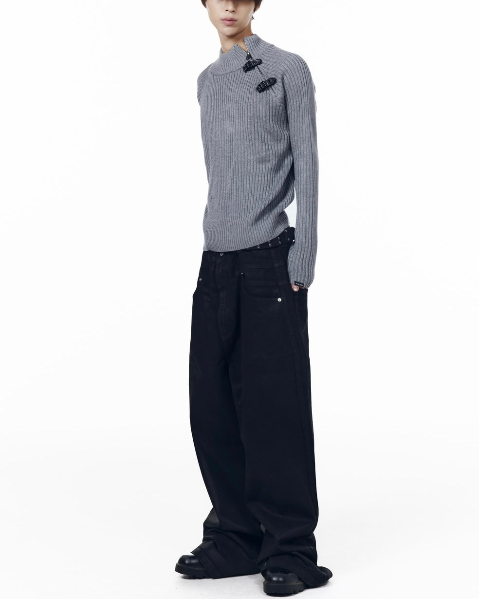 【AAKAM】Slant Zipper Belted Knit