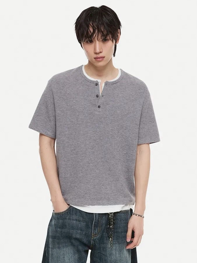 【DNSR】Layered Henley Waffle T-Shirt