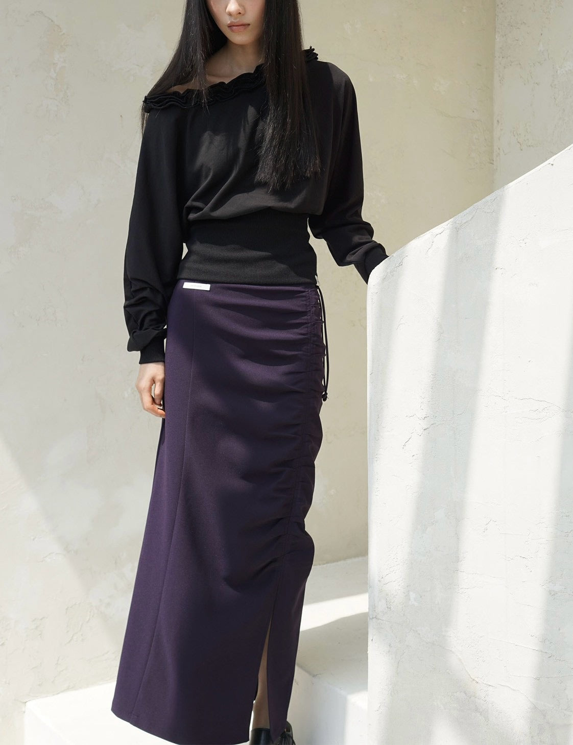 【Uglyshadow】RUCHED LONG TIE SKIRT