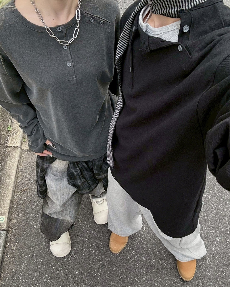 受注制【nmtc+】double button henley neck long sleeve (2color)